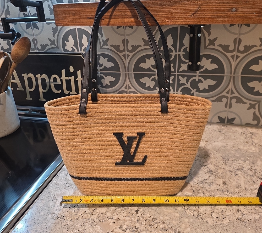 Woven Nice Fabric Tote with Black Trim and Logo Detail